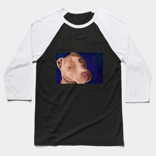 Red Nose Pit Bull Painted on Blue Background Baseball T-Shirt